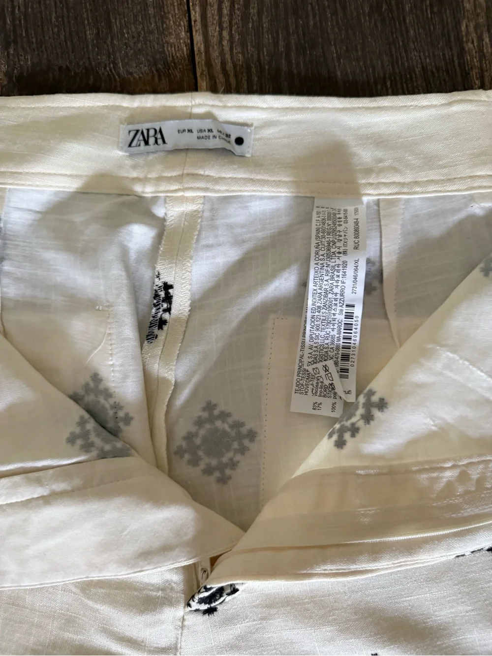 Zara • High-Waist Geometric Print Linen-Blend Cropped Wide-Leg Pants XL